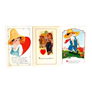 3 cartes postales anciennes de la Saint-Valentin vintage du milieu du siècle