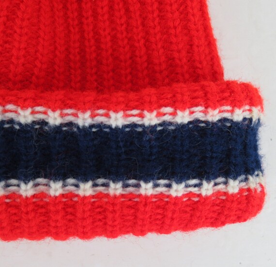 Red Blue Stocking Hat Striped Knit Stocking Cap H… - image 2