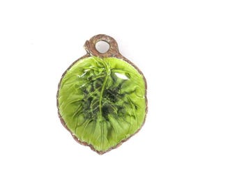 Vintage ambachtelijke schaal uit de jaren 70 – Groen blad trinket schaaltje