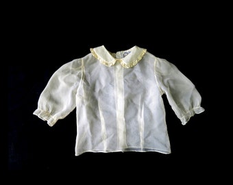 Vintage 1950s Kid's Sheer White Blouse Mid Century Sheer Shirt Girl's Mary Jane Lace Collar Shirt AS IS