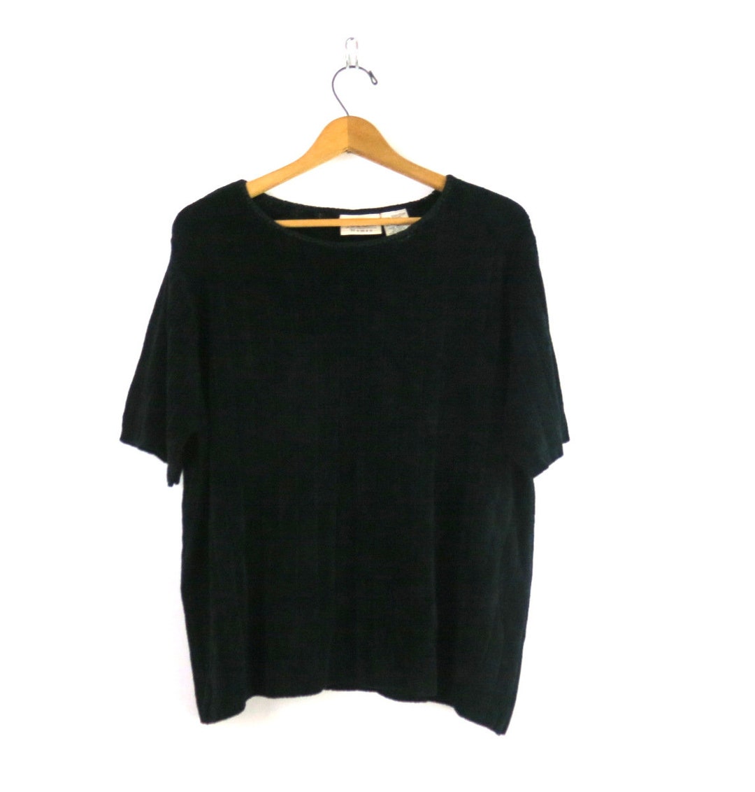 Black Plush Sweater Top 90s Minimal Chenille Sweater Simple - Etsy