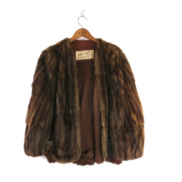 Vintage Furcraft Fur stole | Vintage 50s fur cape Shrug | Brown fur Shawl Jacket / maq