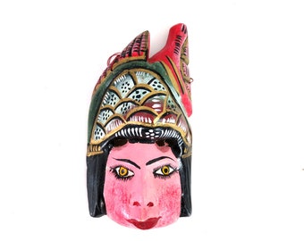 Vintage Painted Wooden Mask / Mexico Carved Face Mask Hanging / maq