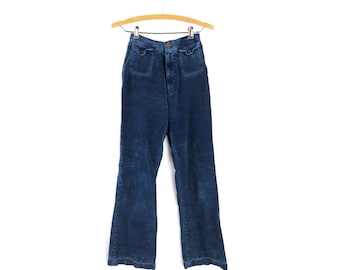 ダークブルー 1970 年代 コーデュロイ パンツ ヴィンテージ ホイール ブランド パンツ サイズ 25 x 29 / maq