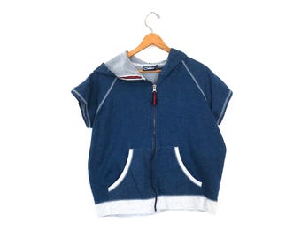 Catalina-sweatshirt blauw sweatshirt met capuchon, sweatshirt met ritssluiting, korte mouw met capuchon, maat Large
