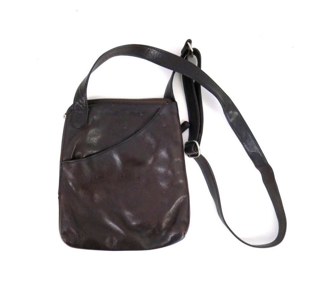 Dark Brown Leather Crossbody Purse Vintage Cross Body Bag Etsy