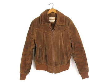 Vintage Bermans Leather Jacket Men's Size 44 Brown Suede Sherpa Lined Bomber Flight Coat