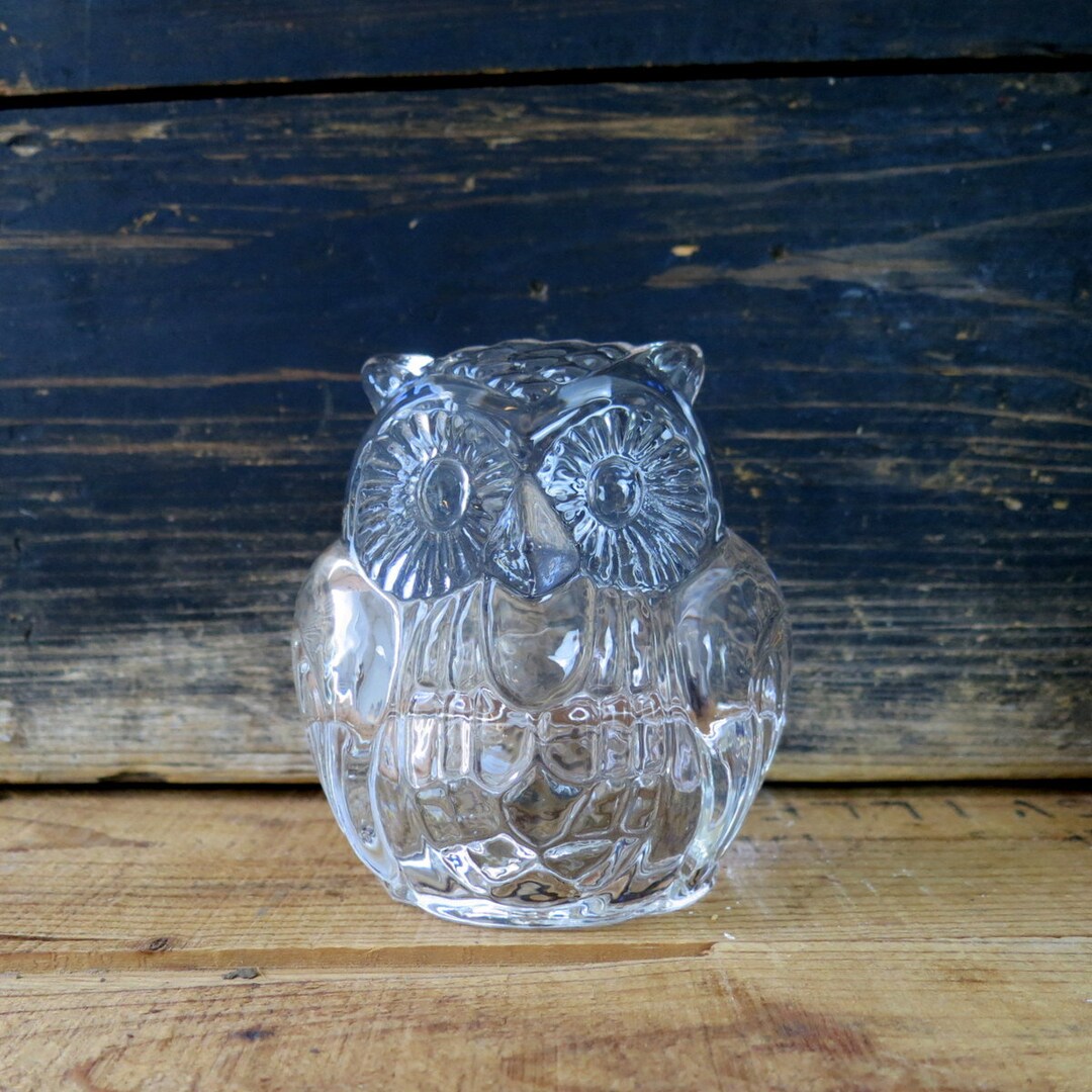 Vintage Clear Glass Owl Candle Holder Etsy