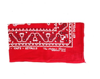 Vintage Red & White Bandanna Cotton handkerchief KEY Overalls Hankie Rockabilly Indie Girl Washfast RN 17754