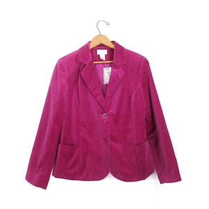 Berry Pink Velvet Jacket Vintage 00s Fall Blazer Layering Jacket Women&#39;s Size 10 P