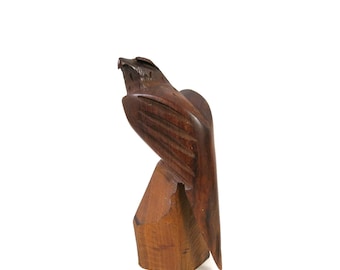 Vintage Hardwood Bird Statue Wood Carving, Rustic Southwest Home Decor Cabin