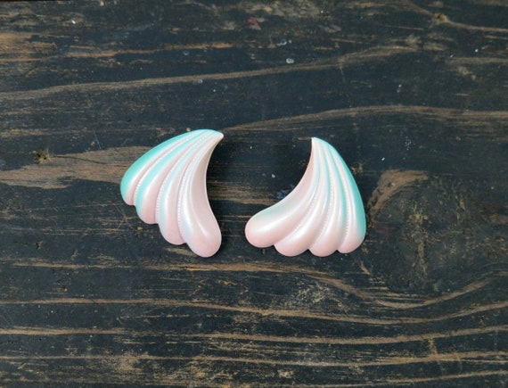 Vintage Pink Pastel Earrings 1980s Metal Push Bac… - image 2
