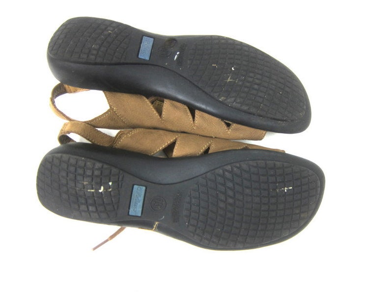 Brown Vintage Sandals leather Cut Out Tie Shoes Vintage Summer huaraches Suede leather sandals Lace Shoes Women/'s size 7.5W Wide
