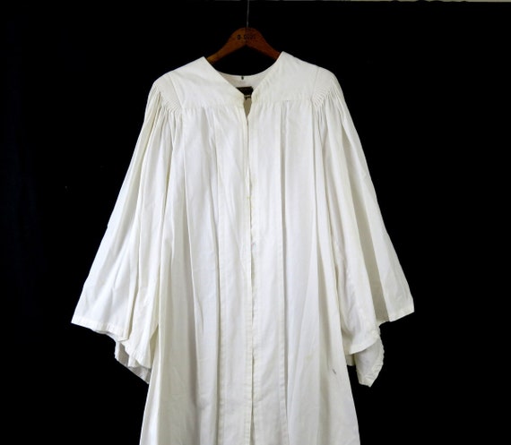 Vintage Choir Robe White Distressed Cotton CE War… - image 1