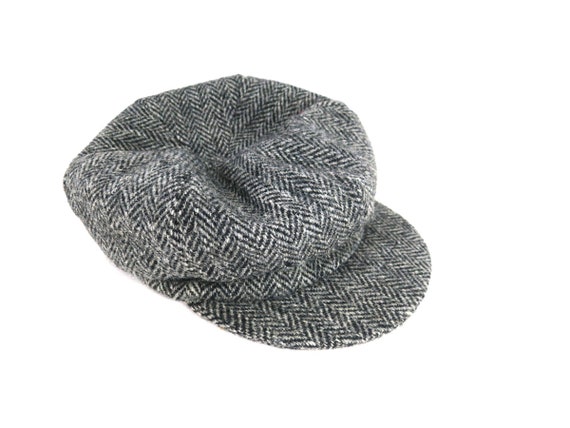 Herringbone Wool Cabbie Cap Gray Newsboy Hat Vint… - image 7