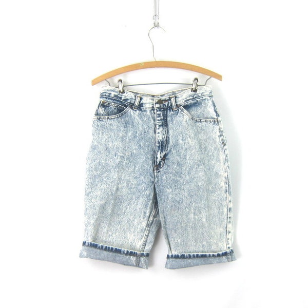 80s Acid Wash Vintage Shorts Long denim shorts 1980's Jean shorts High Waisted denim Roll Up shorts Womens Size 13
