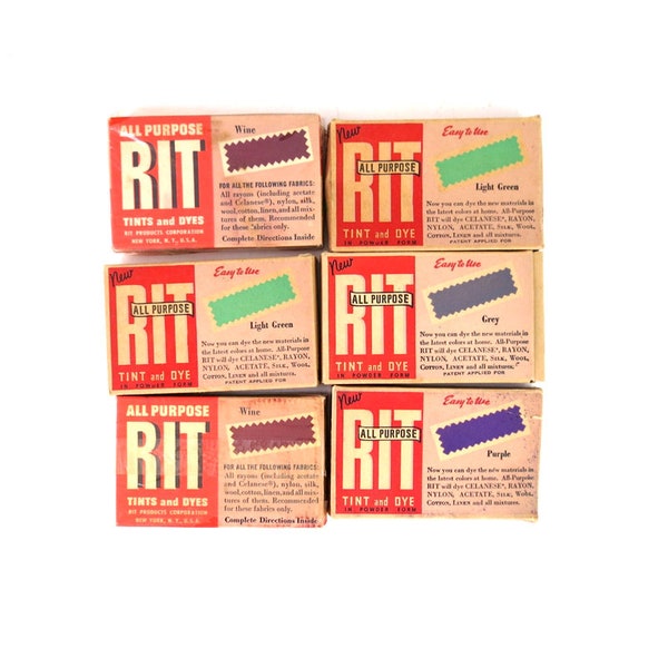 Vintage RIT Dye in Original Boxes / 6 Colors in Unopened Boxes