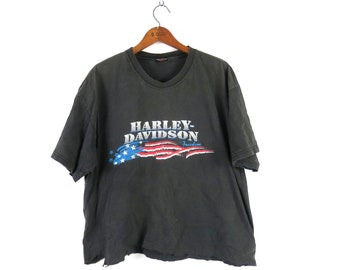 Vintage HARLEY DAVIDSON tshirt | Cut off cropped black biker shirt | Motorcycle tee with Holes | Faded black Destroyed T-Shirt | Large XL