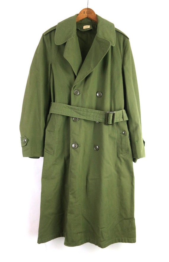 Green Army Trench Coat Military Issue Overcoat | … - image 3