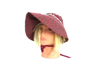 Floral Bonnet Vintage Flower Print Hat Handmade Head Cover