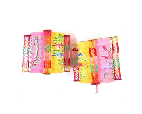 Vintage Paper Chinese Lanterns 2 Hanging Lanterns with Butterflies