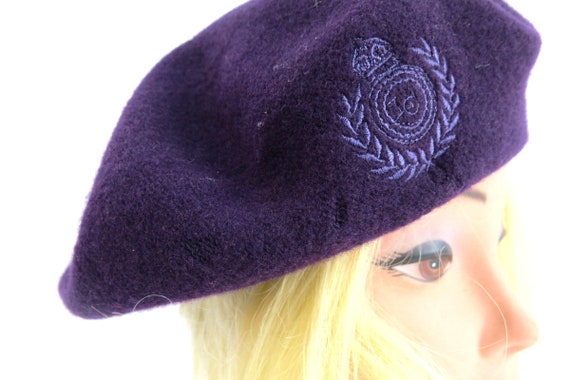 Purple Wool Beret Modern Circle Wool Hat 80s Pari… - image 7