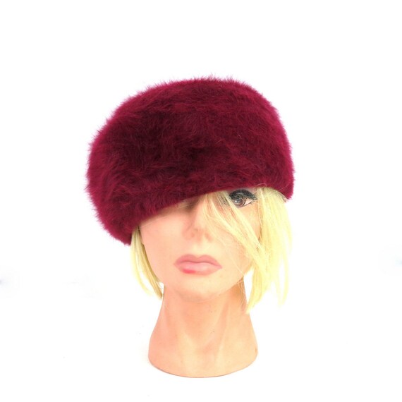 Vintage Berry Pink Purple Rabbit Fur Vinyon Hat Mid Century