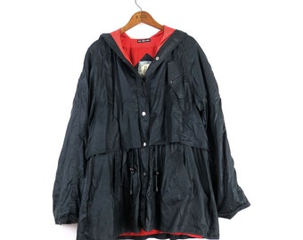 Black Windbreaker Jacket Long Parka Jacket Lightweight Spring Coat Preppy Jacket with Drawstring Women size Medium