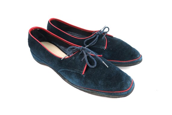 Dark Blue Suede Shoes 70s Cobbies Suede Leather S… - image 4