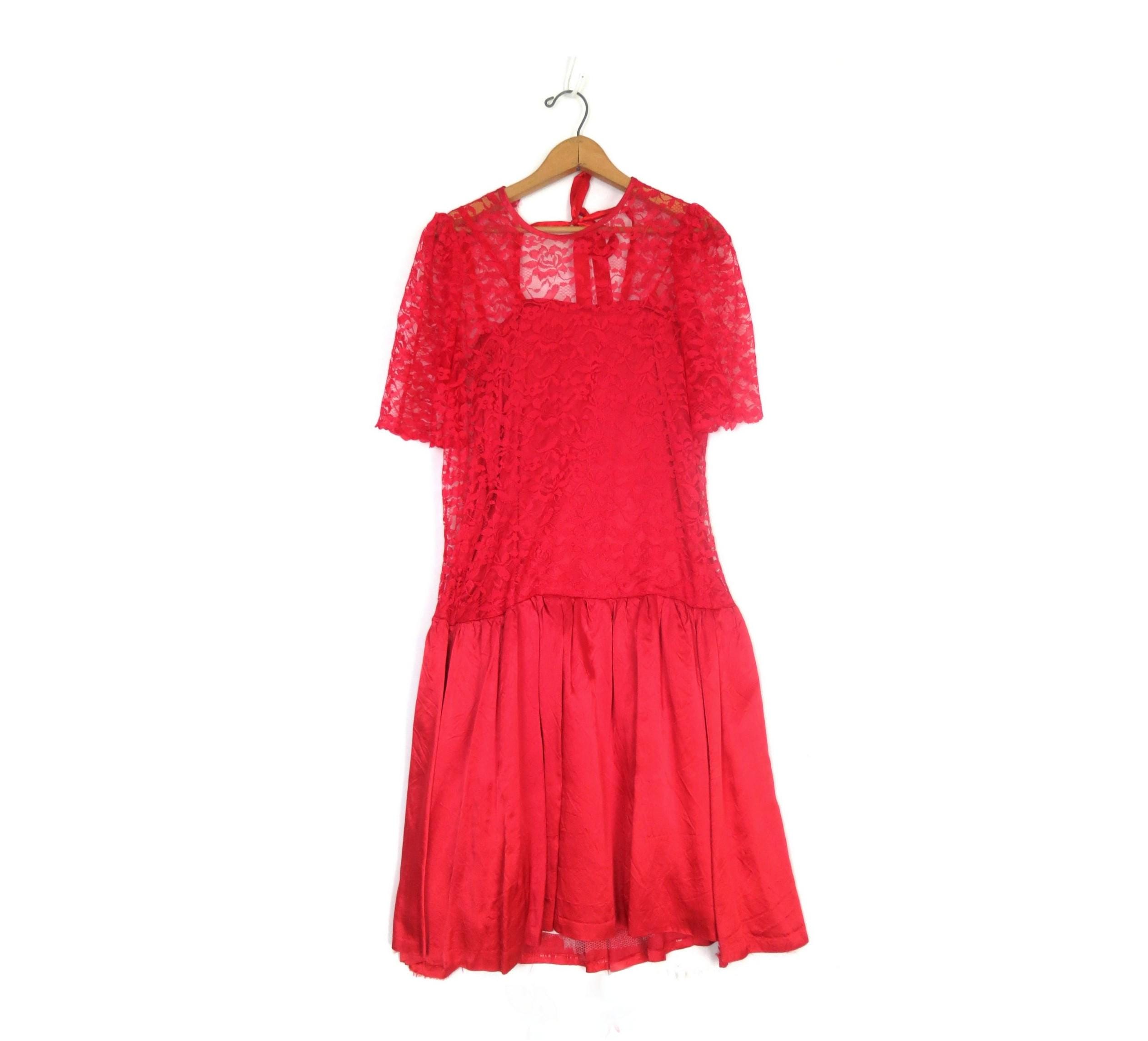 Red Lace Prom Dress 1980s Vintage Dress Women's Size Medium / Maq - Etsy