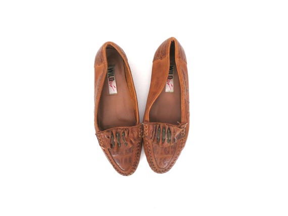 Loafers vintage 本革 Vintage 90s Brown Leather Slip on Loafers - Women's Size 7 - Etsy