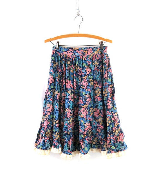 Floral Peasant Skirt High Waist Flower Pattern Sk… - image 1