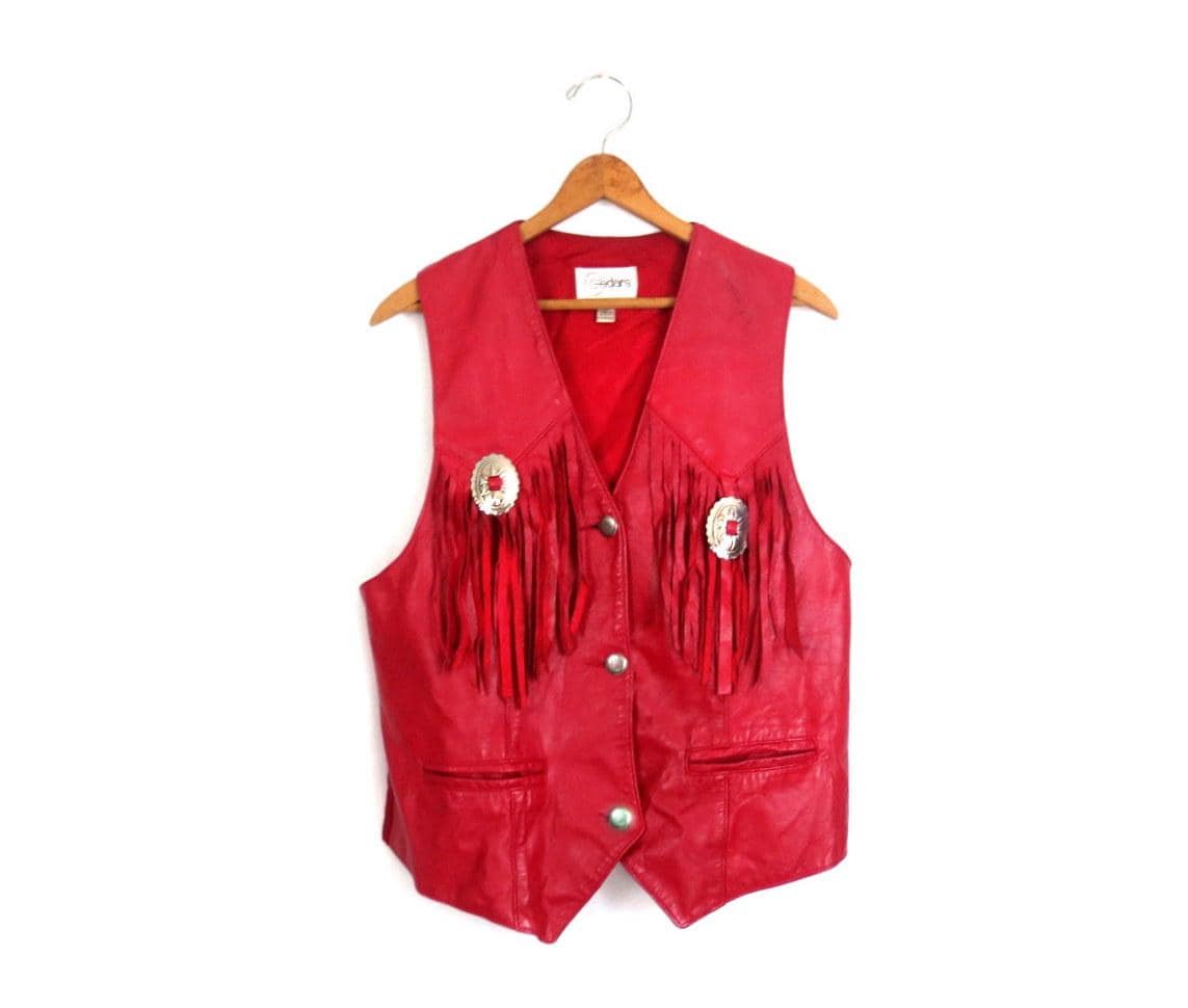 Concho Leather Vest - Etsy