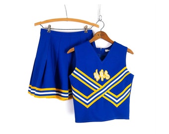 vintage Varsity cheer leading Outfit Blue High School uniform / WHS Mini Skirt & Tank Top / Size 36