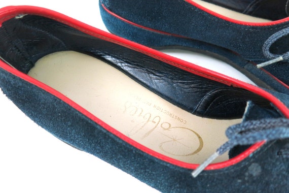 Dark Blue Suede Shoes 70s Cobbies Suede Leather S… - image 5