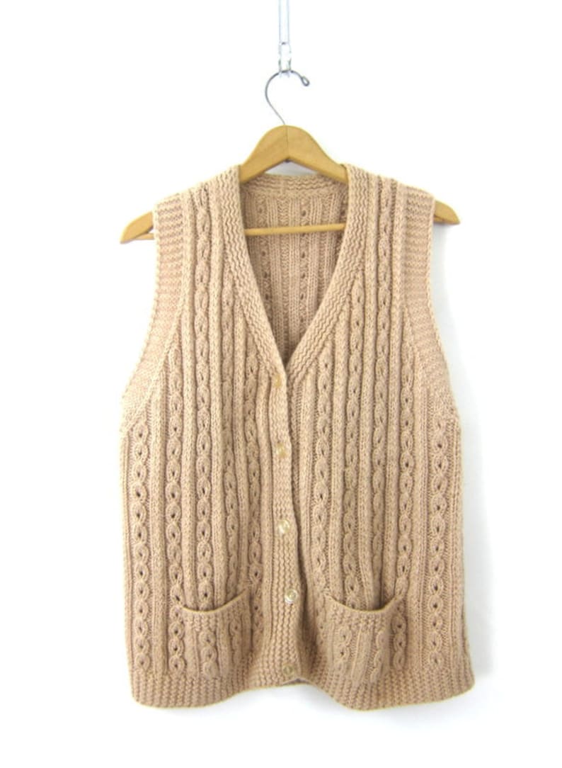 Long Knit sweater Vest Button Up Cableknit Cardigan Sweater top Boho Chic Button Down sweater with Pockets Women/'s Size Large