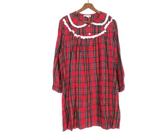 Rode geruite flanellen nachtjapon Vintage lang flanellen T-shirt slaperjurk slaapjurk dames plus size 3X