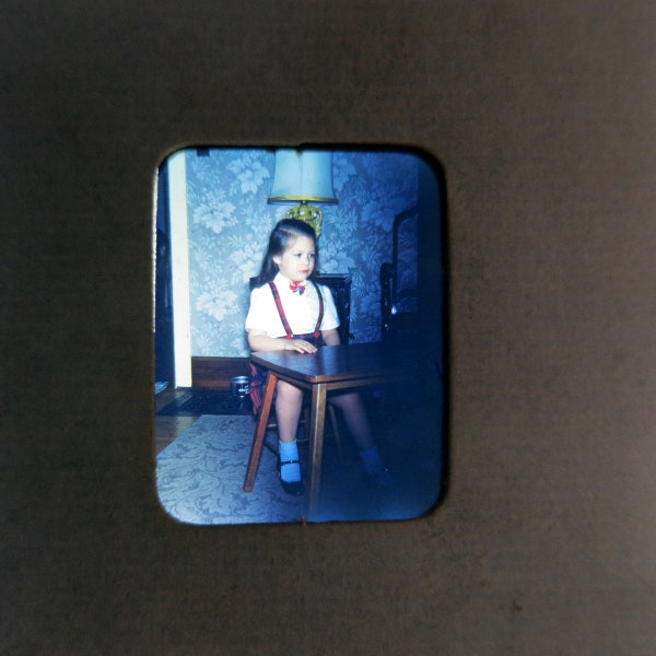 1960's Slide Projector Photograph Color Photo Vintage Child at Table Picture Portrait
