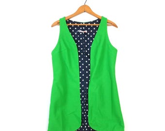 Vintage 1960s Green Vest: Polka Dot Lining, Women's Small