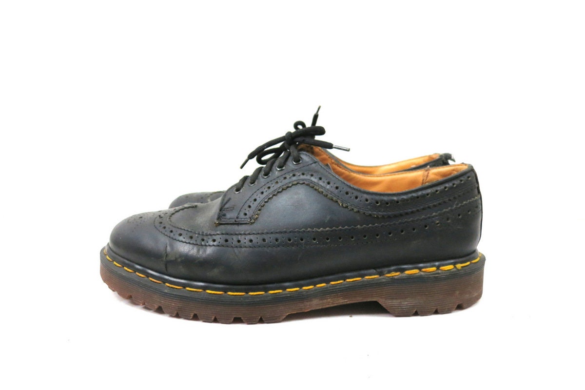 Doc Martens Retro Hipster Shoes Wingtip Oxford Men\'s Size 7 Black Leather Vintage 80s Dr. Martens Black Leather Shoe 1990 Chunky  main image 4
