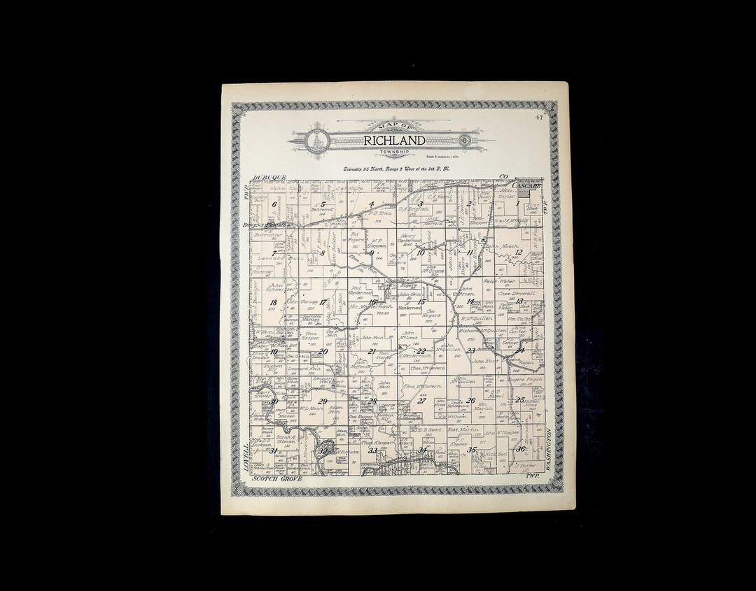Vintage Richland Township Iowa Plat Map Dubuque Wall Map Etsy