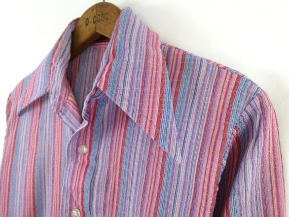 Vintage 1970s Button Up Oxford Shirt | Pink Purpl… - image 4