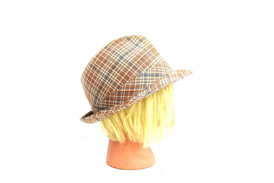 Mid Century Plaid Fedora Hat Vintage Mad Men Pinched Top Hat Rockabilly
