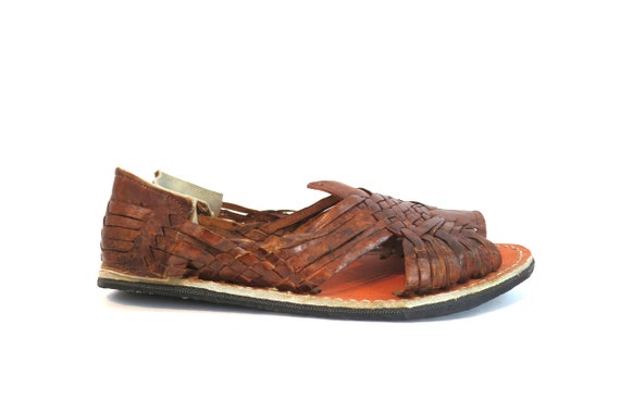 Brown Leather Sandals Vintage Huaraches Woven Lea… - image 3