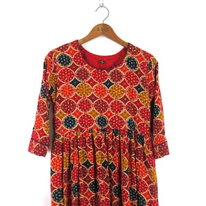 Circle Pattern Indian Dress | Midi Caftan Dress | Ethnic India Dress | Bohemian Traditional Tunic Dress / Women's