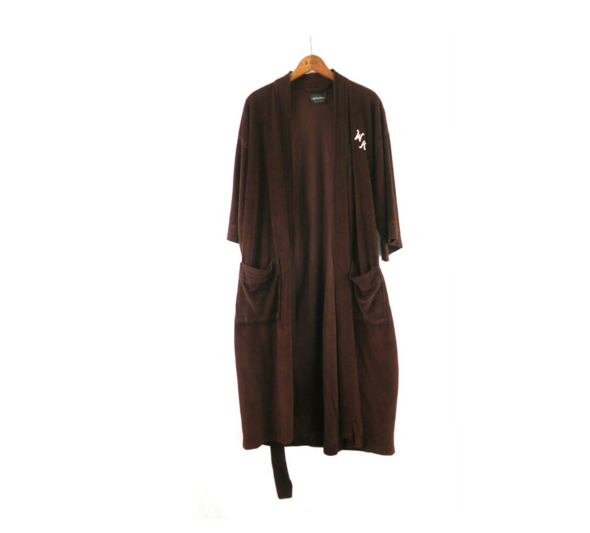 Vintage Robe Retro Brown Velour DIPLOMAT Bathrobe Unisex Robe with Pockets Men's Belted Lounge Coat Housecoat One Size