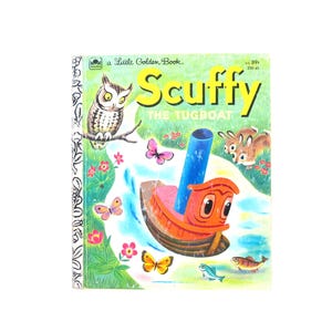 Un pequeño libro dorado, Scuffy el remolcador, libro infantil vintage de los años 70.