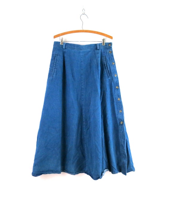 Long Jean Skirt Vintage Prairie Skirt with Side B… - image 2