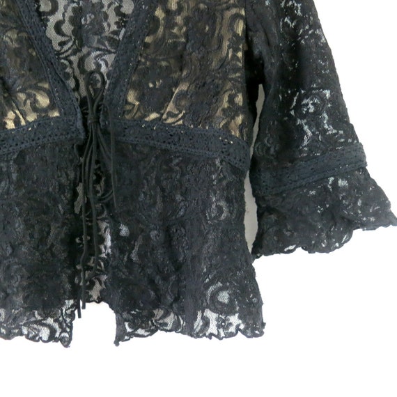 Cropped Black Lace Blouse | Vintage 90s Bisou Bis… - image 2