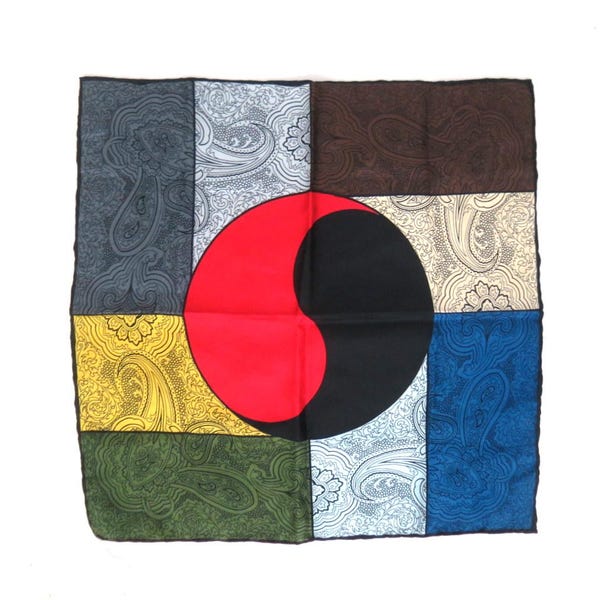 Vintage Silk Pocket Scarf Yin Yang Multi Colored 16"x17" Suit Pocket Square Handkerchief / Made in Italy